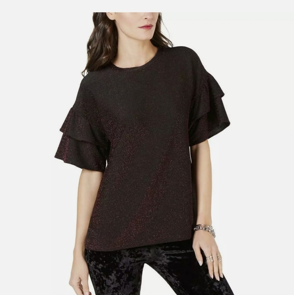 MICHAEL Michael Kors Black Glitter Top - Picture 1 of 6